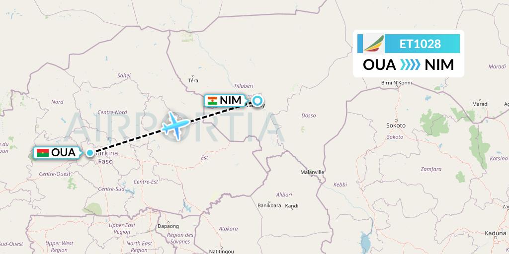 ET1028 Ethiopian Airlines Flight Map: Ouagadougou to Niamey