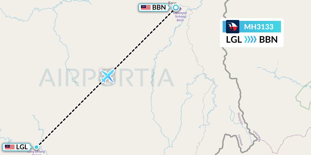 MH3133 Malaysia Airlines Flight Map: Long Datih to Bario