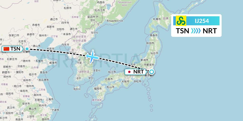 IJ254 Spring Airlines Japan Flight Map: Tianjin to Tokyo