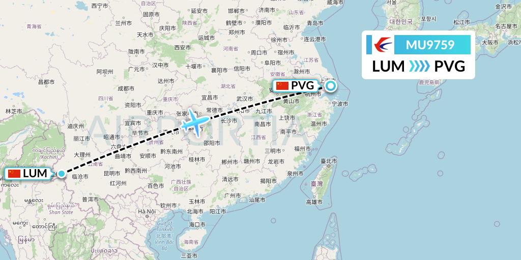MU9759 China Eastern Airlines Flight Map: Mangshi to Shanghai