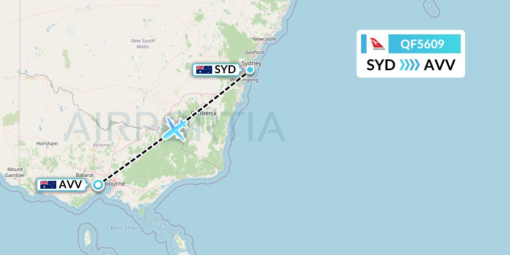 QF5609 Qantas Flight Map: Sydney to Melbourne