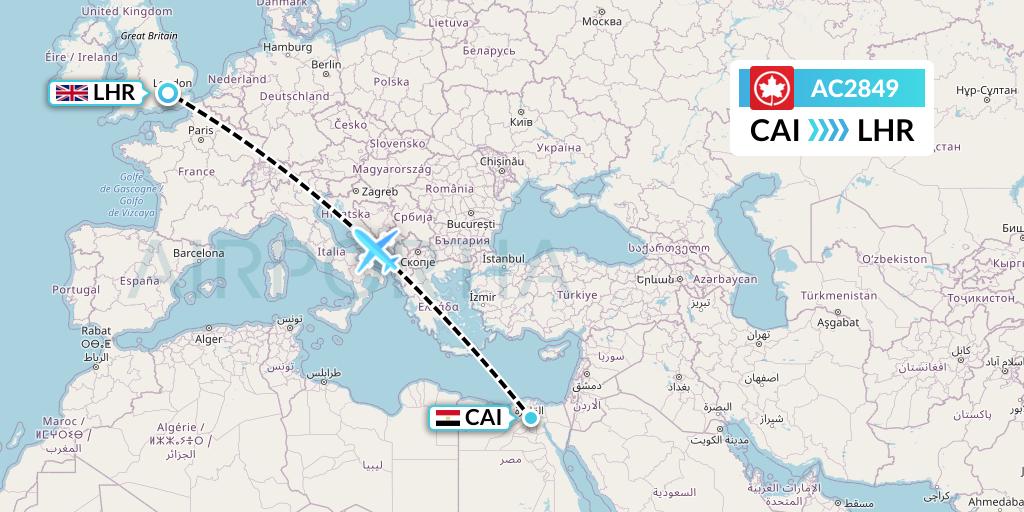AC2849 Air Canada Flight Map: Cairo to London