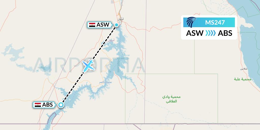 MS247 EgyptAir Flight Map: Aswan to Abu Simbel