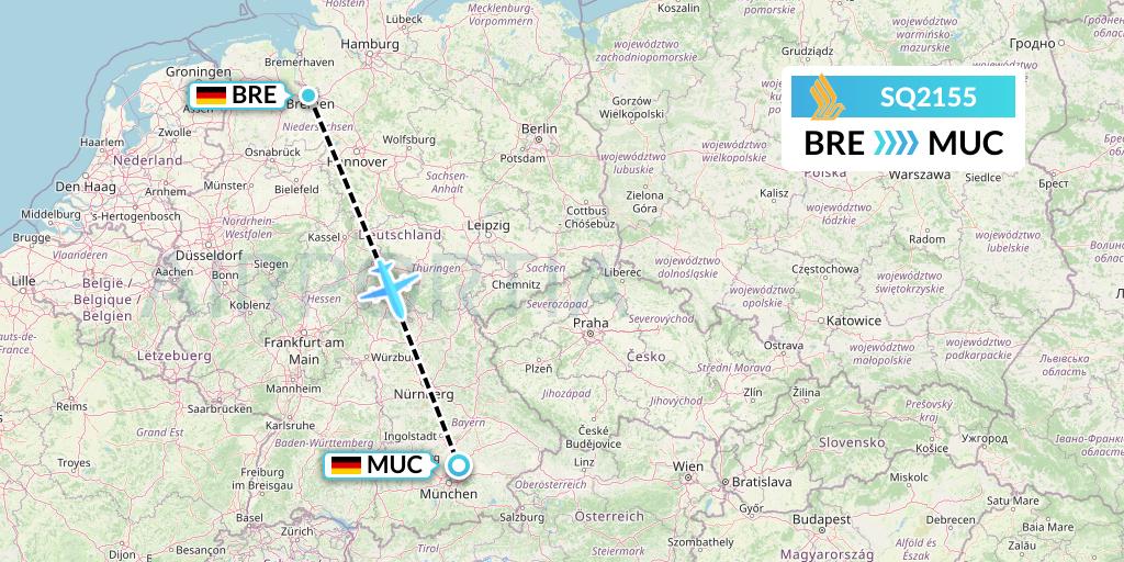 SQ2155 Singapore Airlines Flight Map: Bremen to Munich