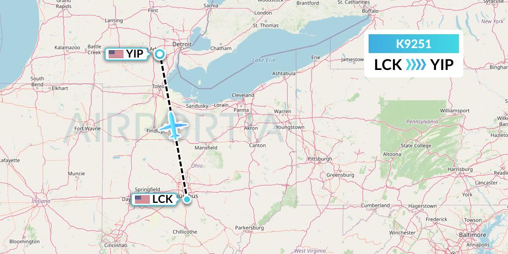 K9251 Kalitta Charters Flight Map: Columbus to Detroit