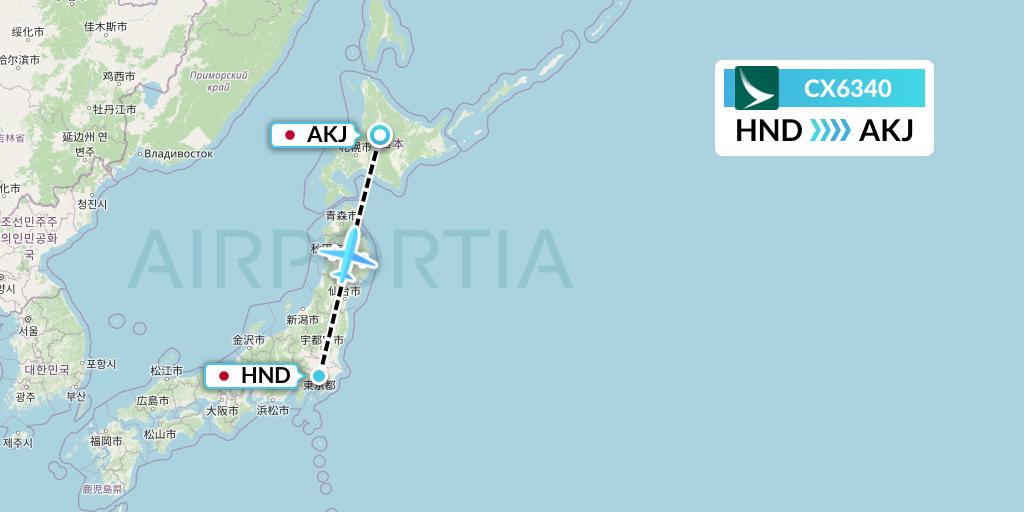 CX6340 Cathay Pacific Flight Map: Tokyo to Asahikawa