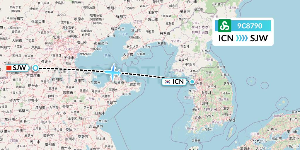 9C8790 Spring Airlines Flight Map: Seoul to Shijiazhuang