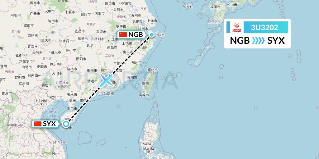 3U3202 Sichuan Airlines Flight Map: Ningbo to Sanya