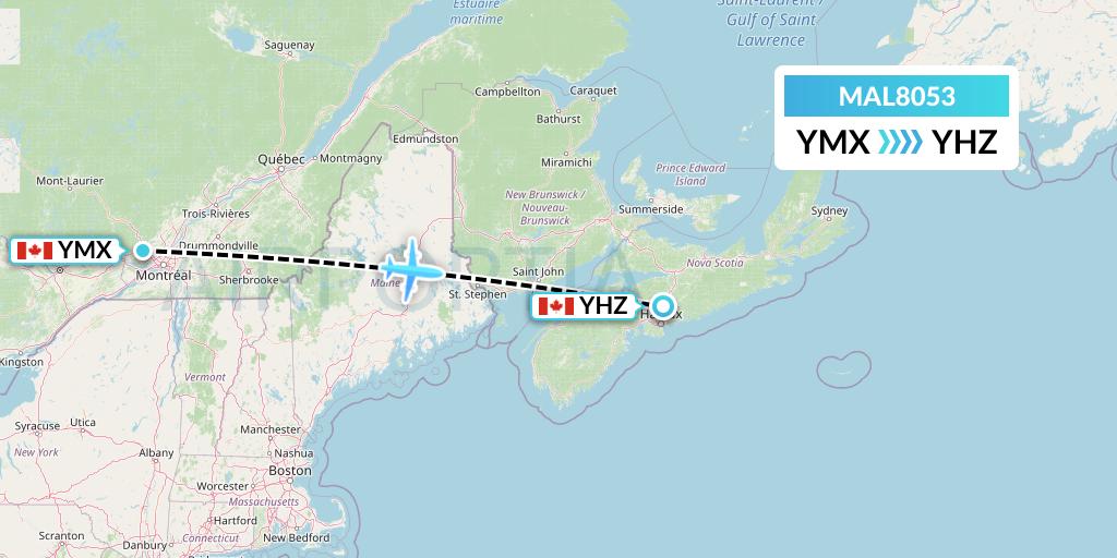 MAL8053 Morningstar Air Express Flight Map: Montreal to Halifax