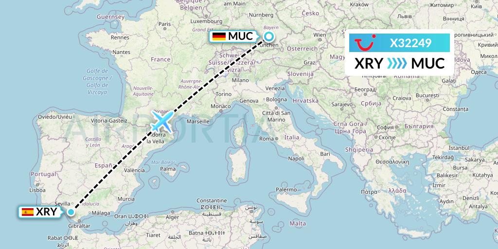 X32249 TUI fly Germany Flight Map: Jerez to Munich