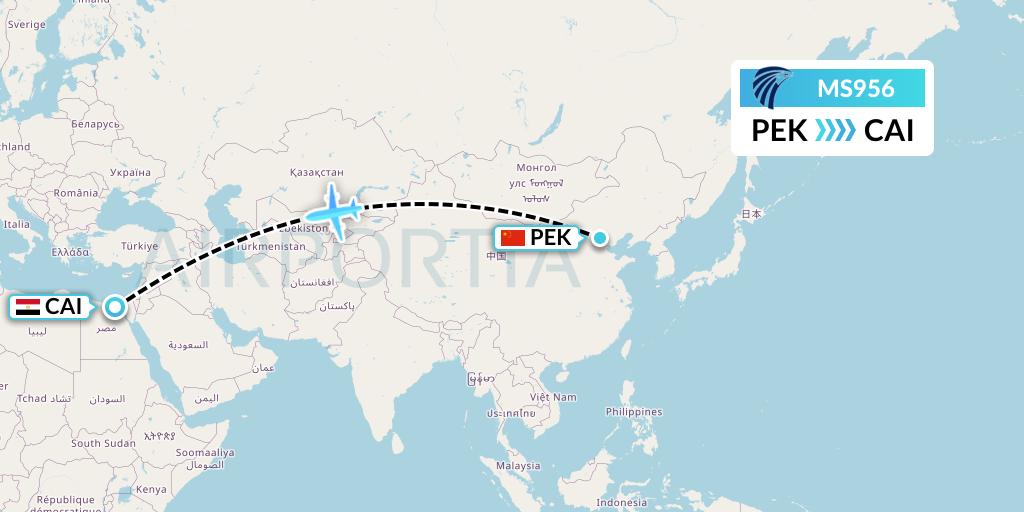 MS956 EgyptAir Flight Map: Beijing to Cairo