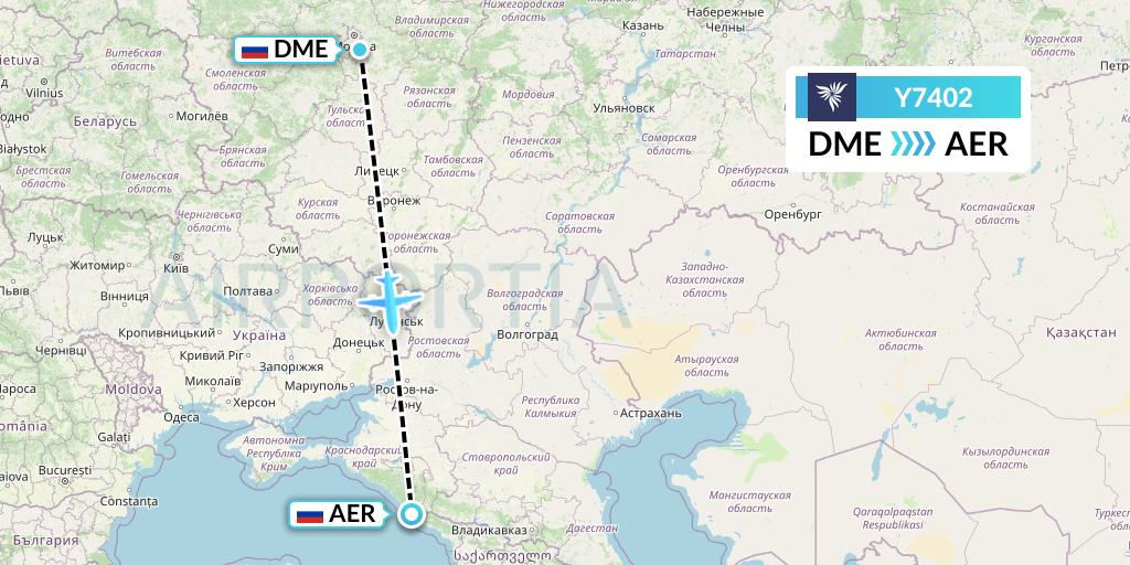 Y7402 NordStar Flight Map: Moscow to Sochi