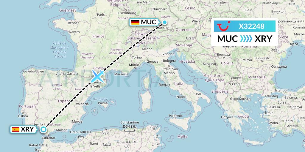 X32248 TUI fly Germany Flight Map: Munich to Jerez