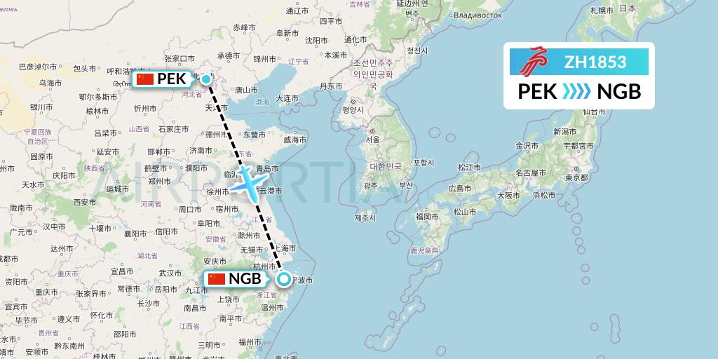 ZH1853 Shenzhen Airlines Flight Map: Beijing to Ningbo