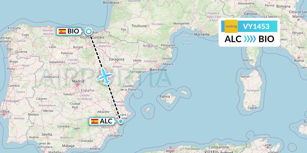 VY1453 Vueling Flight Map: Alicante to Bilbao