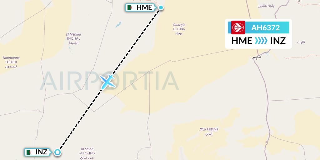 AH6372 Air Algerie Flight Map: Hassi Messaoud to In Salah