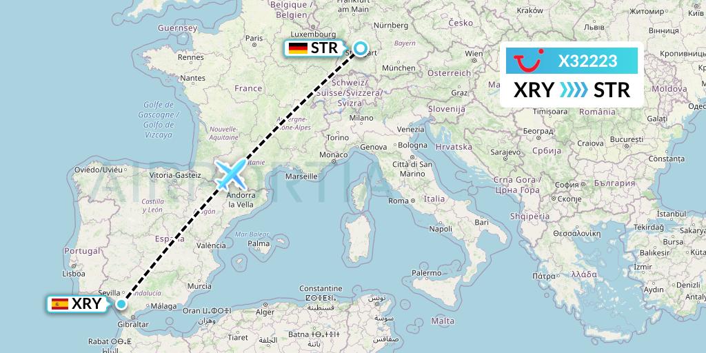 X32223 TUI fly Germany Flight Map: Jerez to Stuttgart