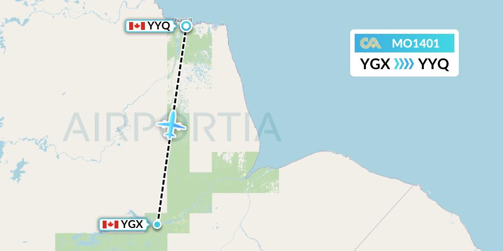MO1401 Calm Air Flight Map: Gillam to Churchill
