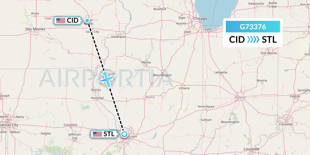 G73376 GoJet Flight Map: Cedar Rapids to St. Louis