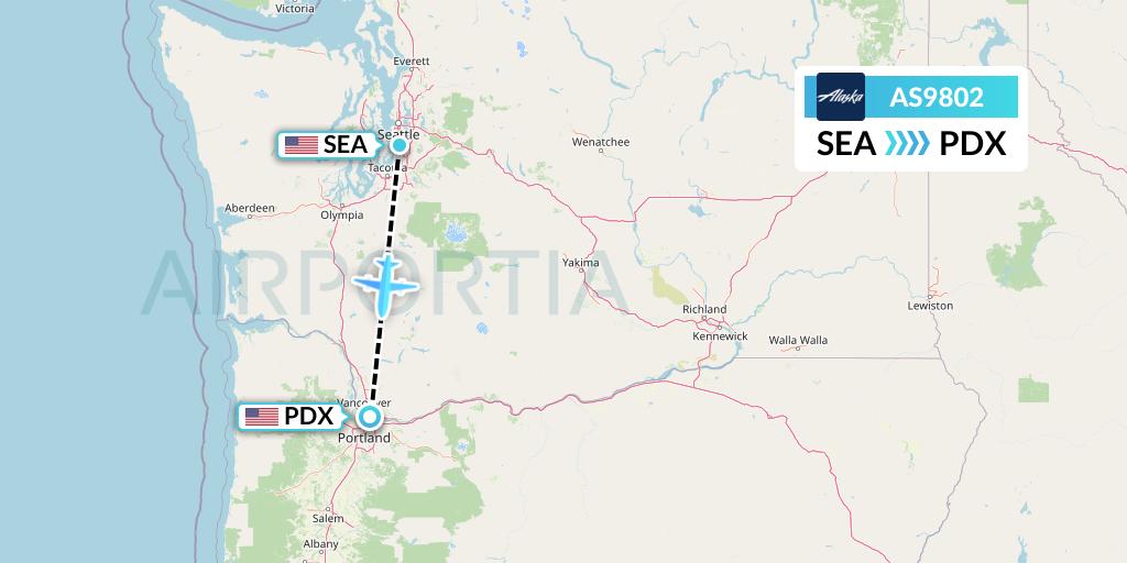 AS9802 Alaska Airlines Flight Map: Seattle to Portland