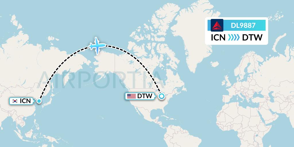 DL9887 Delta Air Lines Flight Map: Seoul to Detroit