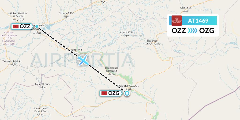 AT1469 Royal Air Maroc Flight Map: Ouarzazate to Zagora