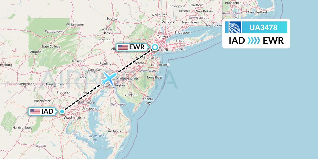 UA3478 United Airlines Flight Map: Washington to New York