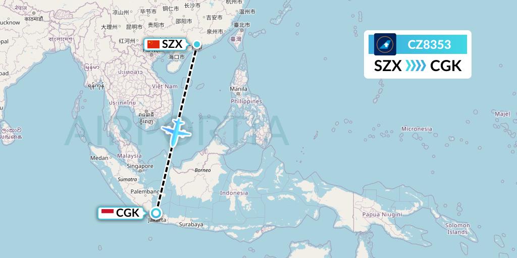 CZ8353 China Southern Airlines Flight Map: Shenzhen to Jakarta