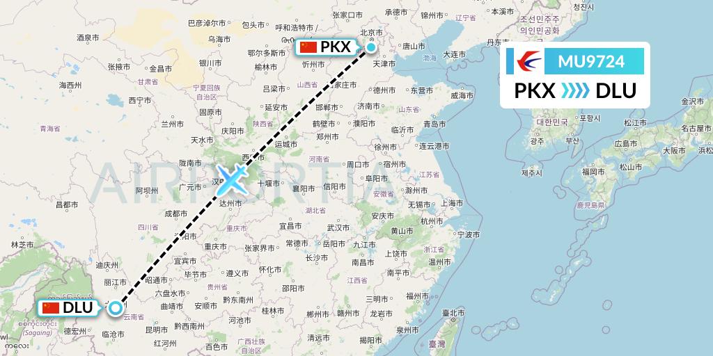 MU9724 China Eastern Airlines Flight Map: Beijing to Dali