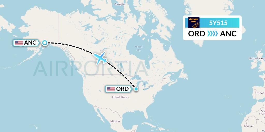 5Y515 Atlas Air Flight Map: Chicago to Anchorage