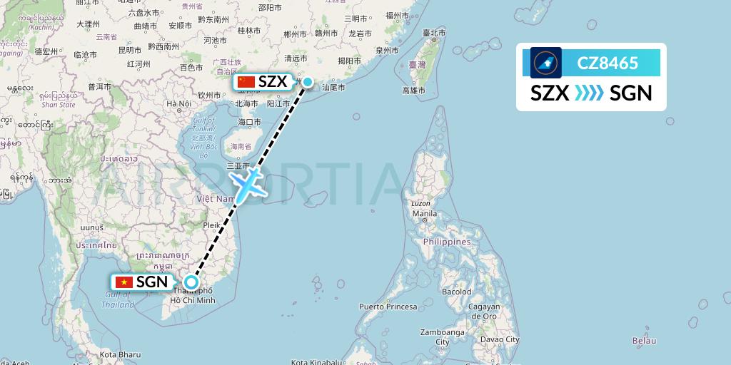 CZ8465 China Southern Airlines Flight Map: Shenzhen to Ho Chi Minh City
