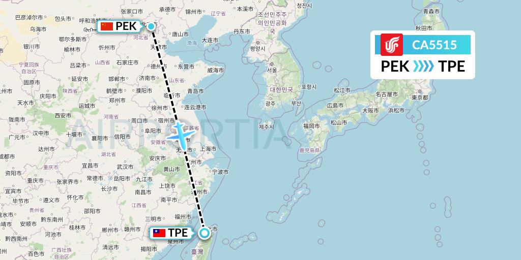 CA5515 Air China Flight Map: Beijing to Taipei