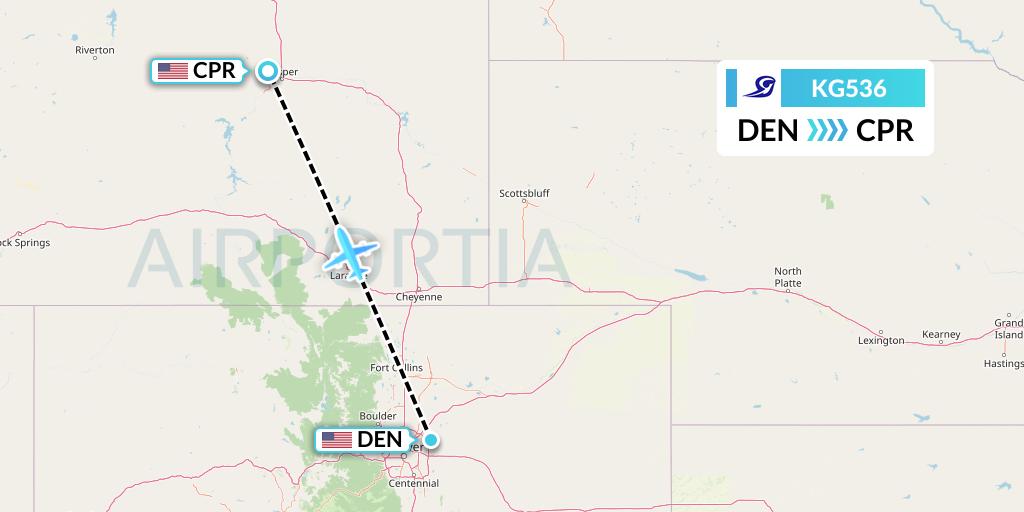 KG536 Key Lime Air Flight Map: Denver to Casper