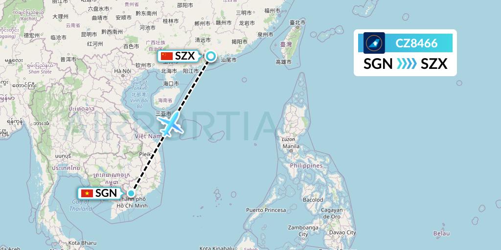 CZ8466 China Southern Airlines Flight Map: Ho Chi Minh City to Shenzhen