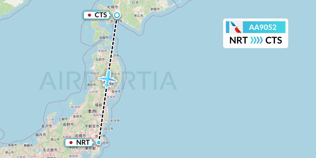 AA9052 American Airlines Flight Map: Tokyo to Sapporo
