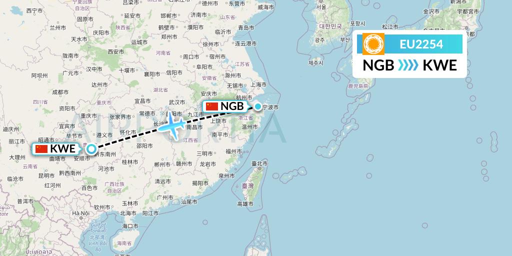 EU2254 Chengdu Airlines Flight Map: Ningbo to Guiyang