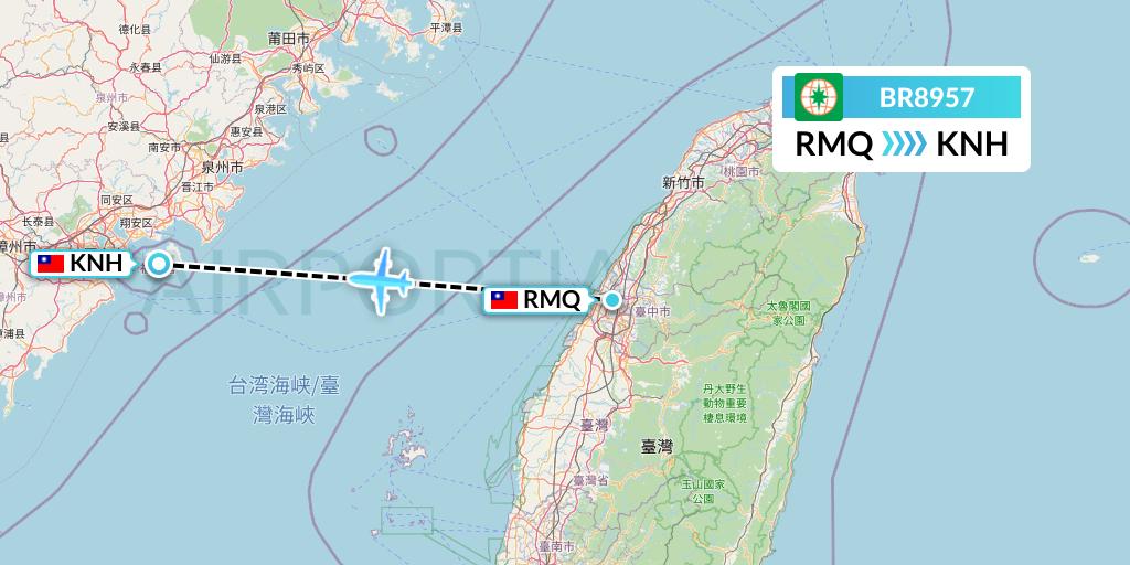 BR8957 EVA Air Flight Map: Taichung to Kinmen