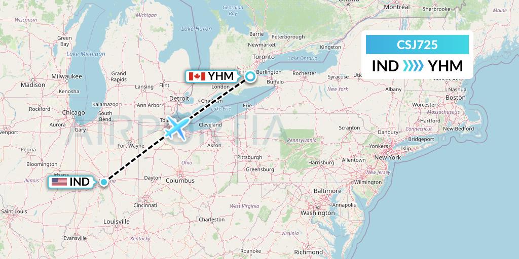 CSJ725 Castle Aviation Flight Map: Indianapolis to Hamilton