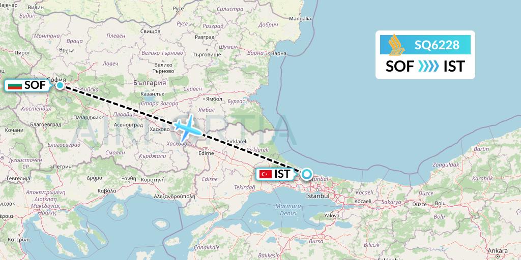 SQ6228 Singapore Airlines Flight Map: Sofia to Istanbul