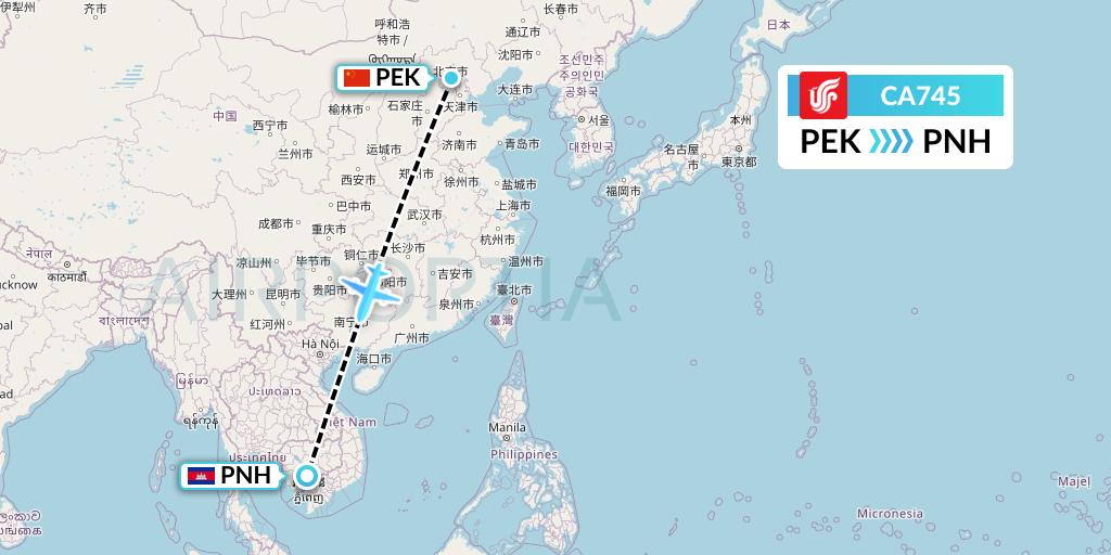 CA745 Air China Flight Map: Beijing to Phnom Penh