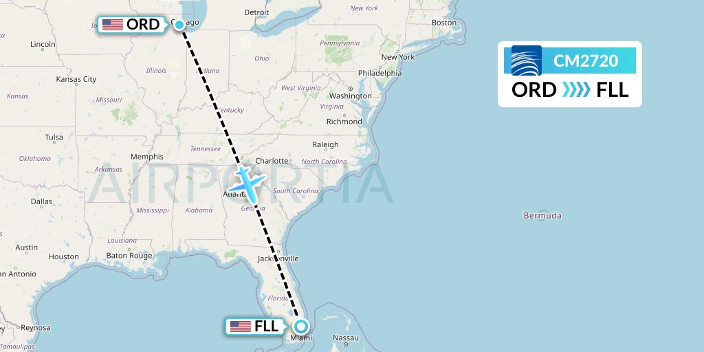 CM2720 Copa Airlines Flight Map: Chicago to Fort Lauderdale