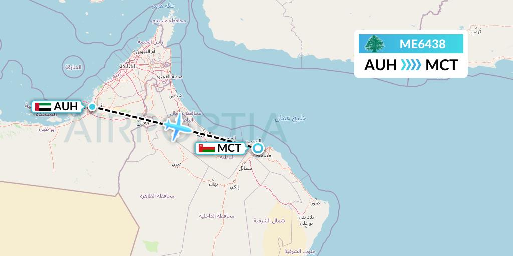 ME6438 MEA Flight Map: Abu Dhabi to Muscat