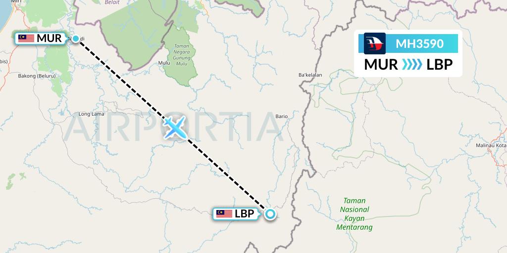 MH3590 Malaysia Airlines Flight Map: Marudi to Long Banga
