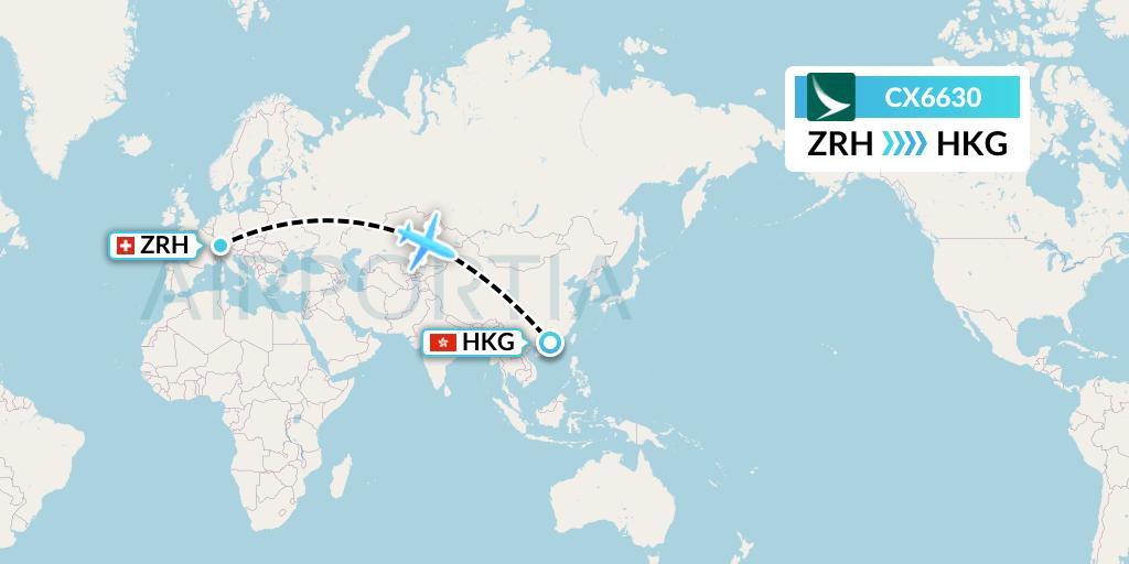 CX6630 Cathay Pacific Flight Map: Zurich to Hong Kong
