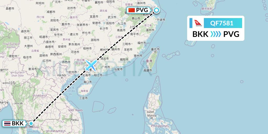 QF7581 Qantas Flight Map: Bangkok to Shanghai