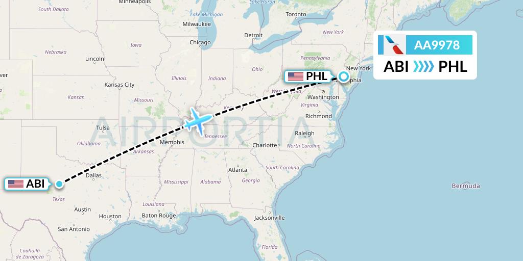AA9978 American Airlines Flight Map: Abilene to Philadelphia