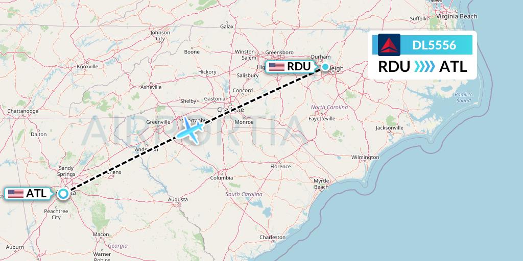 DL5556 Delta Air Lines Flight Map: Raleigh-Durham to Atlanta