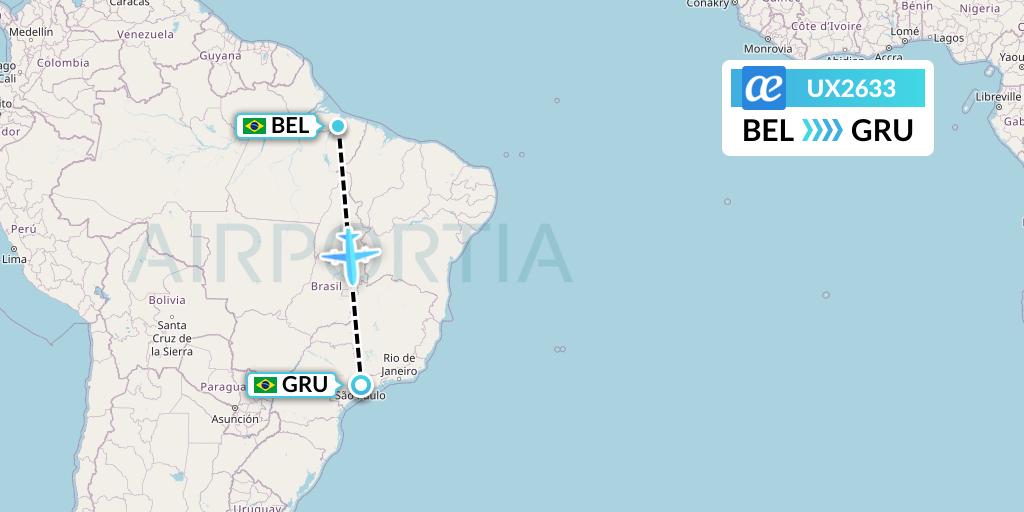 UX2633 Air Europa Flight Map: Belem to Sao Paulo