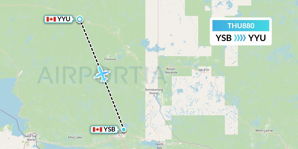 THU880 Thunder Airlines Flight Map: Sudbury to Kapuskasing