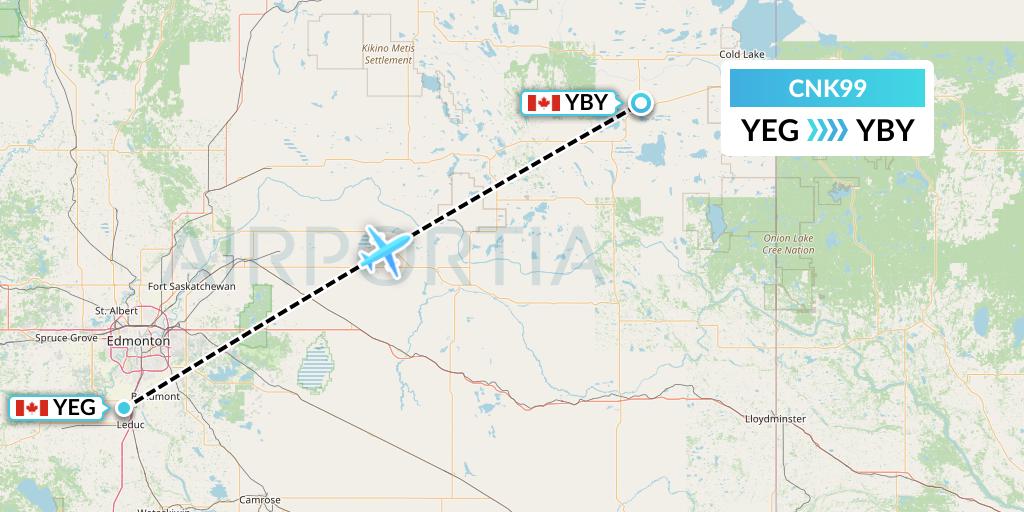 CNK99 Sunwest Aviation Flight Map: Edmonton to Bonnyville